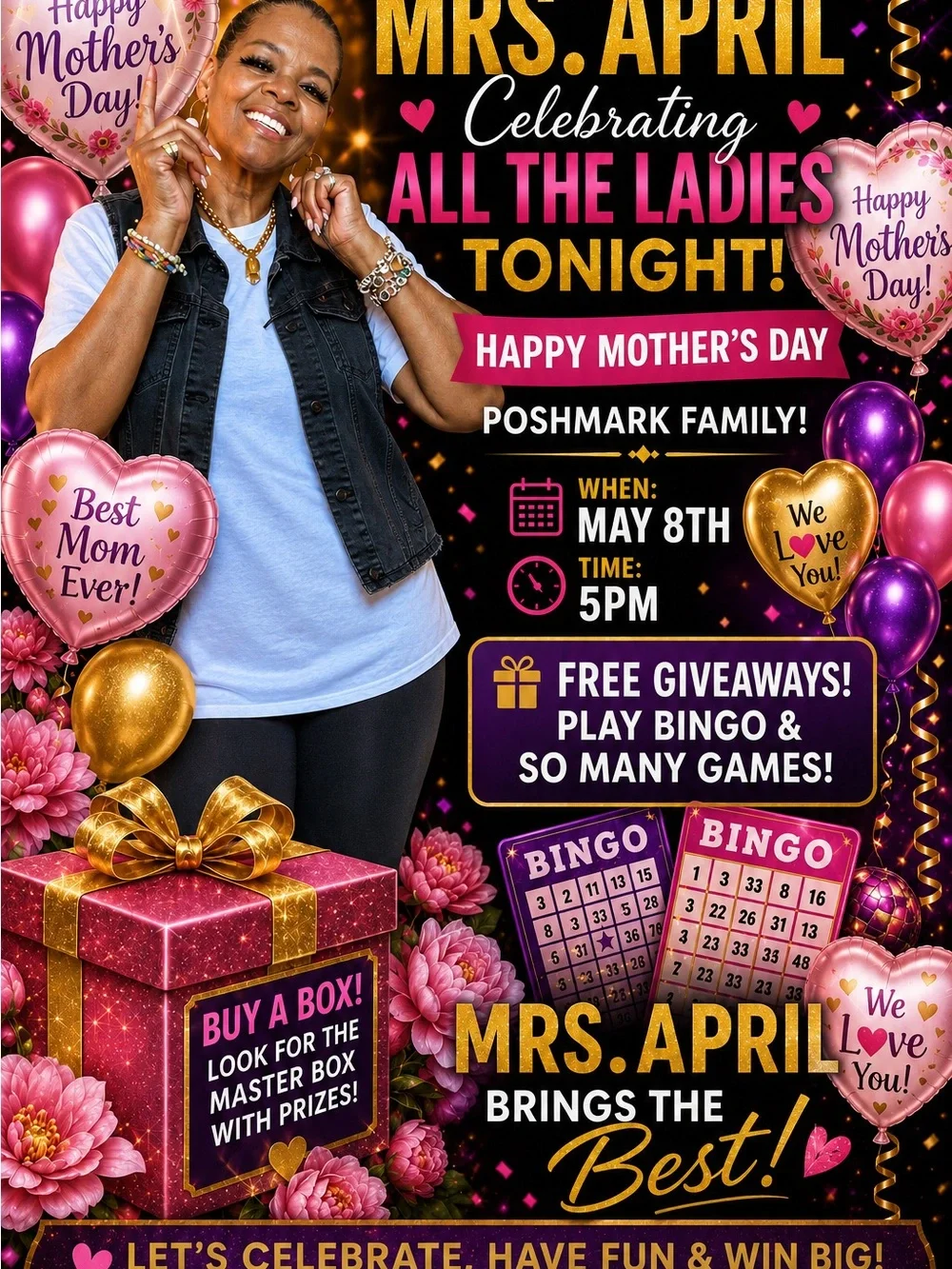 Happy Mother's Day Party Poster - Pink & Gold Celebration